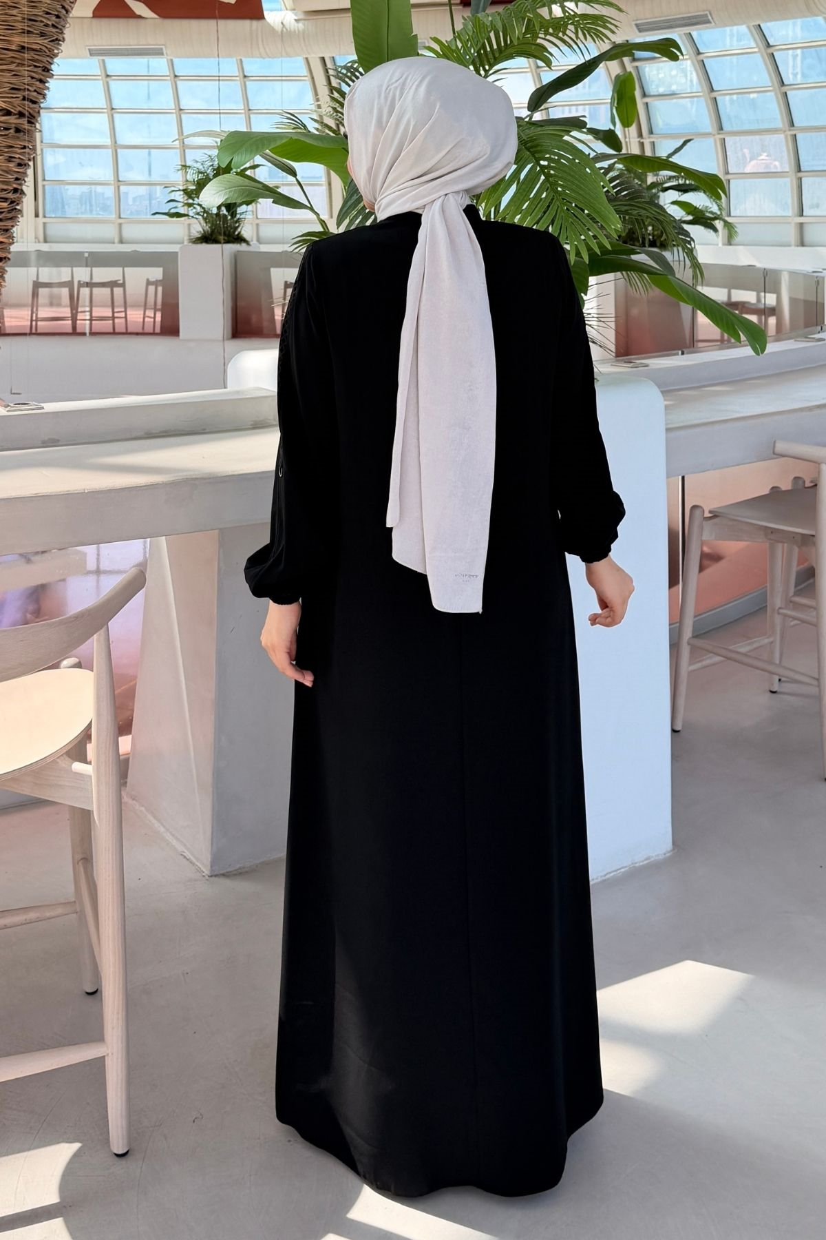 Robası Desen Dokulu Fermuarlı Ferace -Siyah 604 