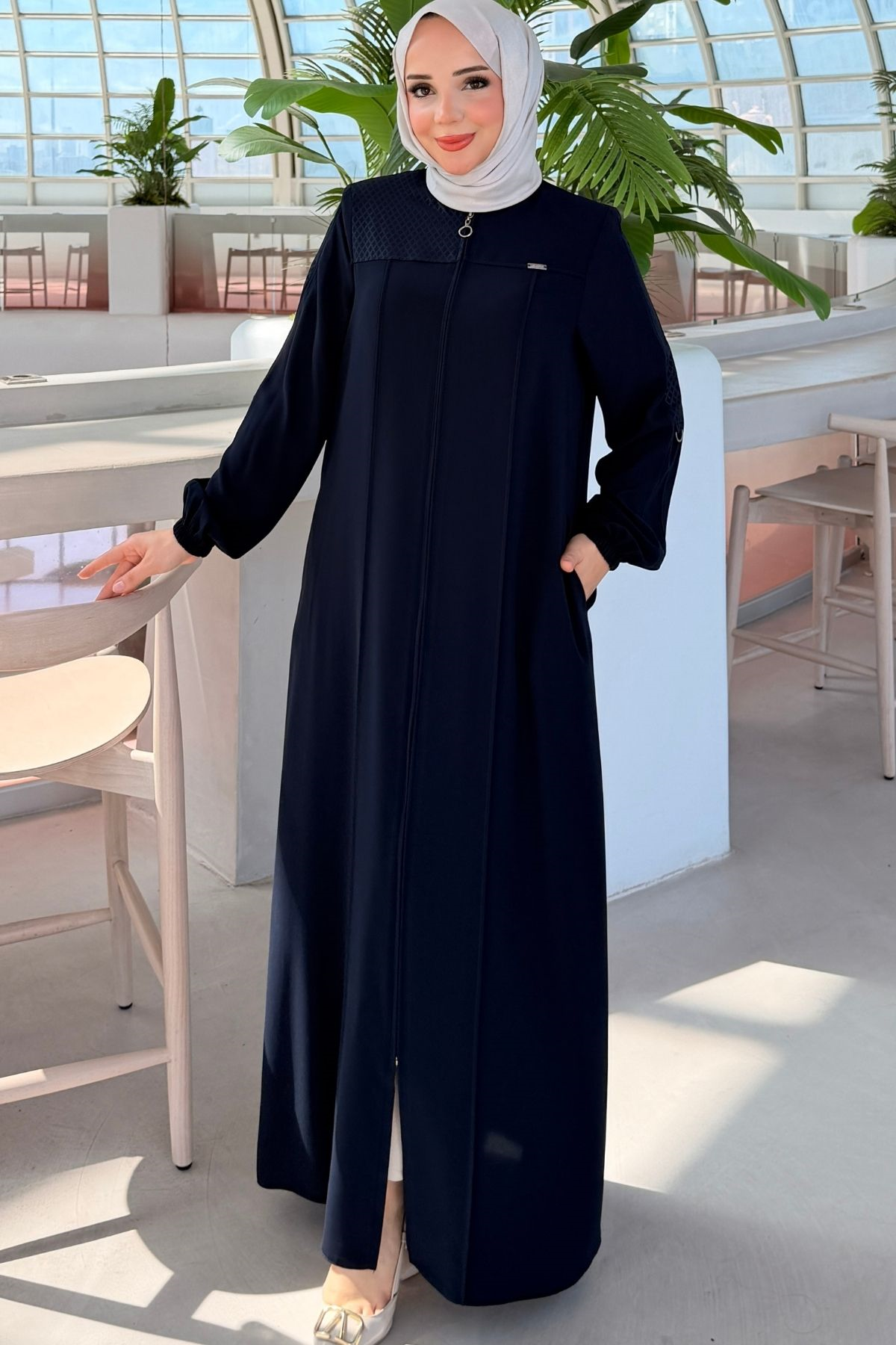 Robası Desen Dokulu Fermuarlı Ferace -laci 604
