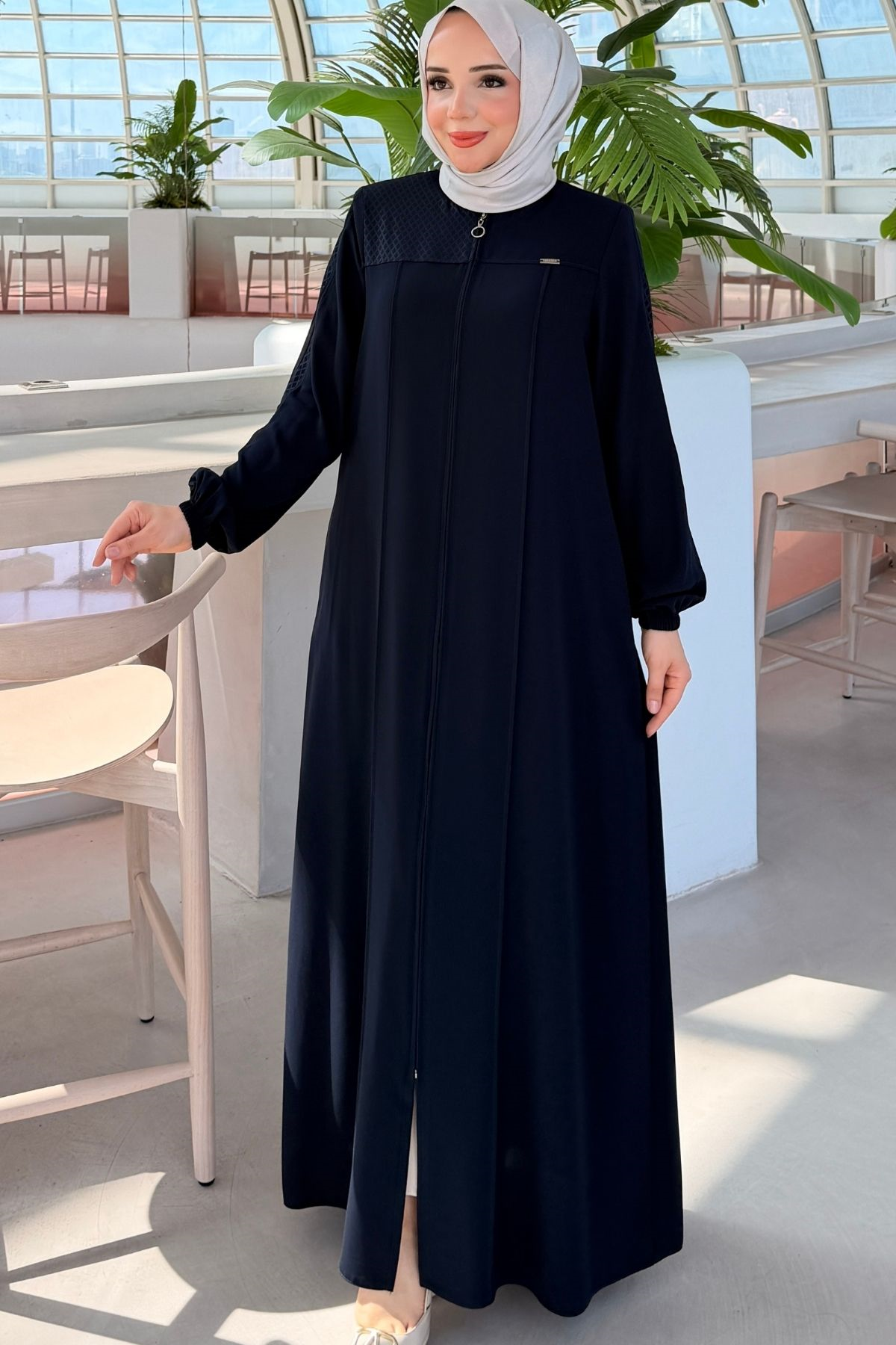 Robası Desen Dokulu Fermuarlı Ferace -laci 604